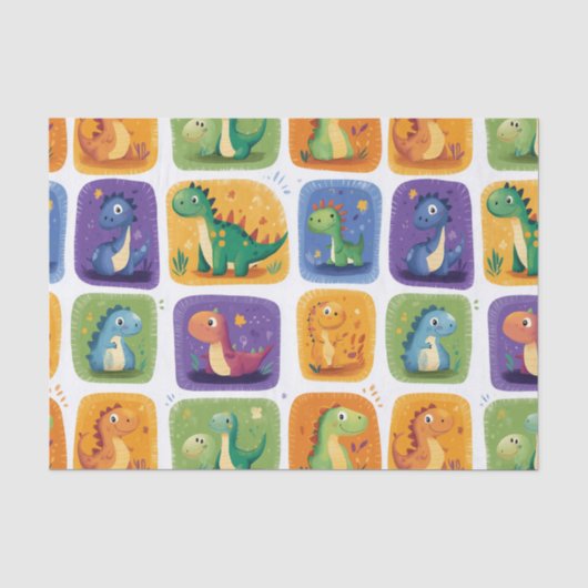 Schattige Dinosaurus Collage Pattern – Leuke & Spe Tissuepapier (Voorkant)