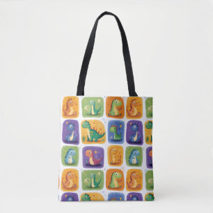 Schattige Dinosaurus Collage Pattern – Leuke & Spe Tote Bag