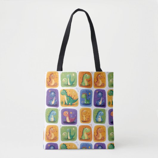 Schattige Dinosaurus Collage Pattern – Leuke & Spe Tote Bag (Voorkant)