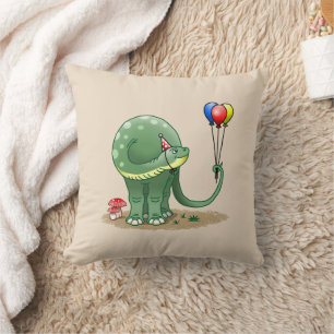 Schattige dinosaurus die ballonnen vasthoudt kussen