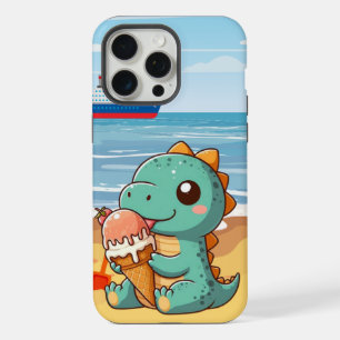 Schattige dinosaurus die ijs eet op het strand iPhone 15 pro max case