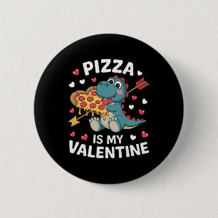 Schattige dinosaurus die pizza vasthoudt voor een ronde button 5,7 cm