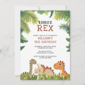 Schattige Dinosaurus Drie Rex 3de Verjaardagsfeest Kaart (Voorkant)