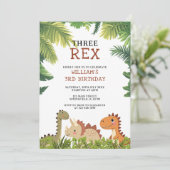 Schattige Dinosaurus Drie Rex 3de Verjaardagsfeest Kaart (Staand voorkant)