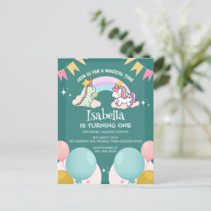 Schattige Dinosaurus Eenhoorn regenboog Ballon ver Briefkaart