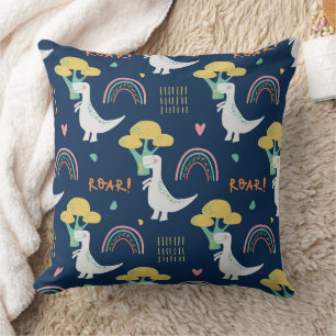 Schattige dinosaurus en regenboog "BRUL!" patroon Kussen