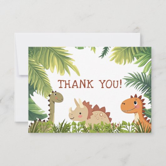 Schattige Dinosaurus Groene Verjaardagsfeest Dank Bedankkaart (Voorkant)