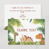 Schattige Dinosaurus Groene Verjaardagsfeest Dank Bedankkaart (Voorkant / Achterkant)