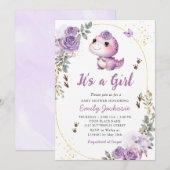 Schattige dinosaurus Het is een meisje Boho bloeme Kaart (Voorkant / Achterkant)