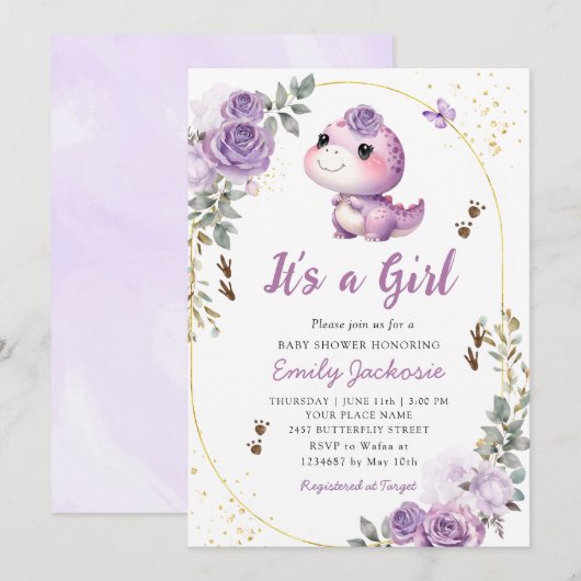 Schattige dinosaurus Het is een meisje Boho bloeme Kaart