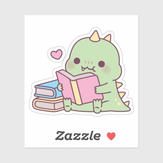 Schattige Dinosaurus Houdt van Boeken Lezen Sticker (Vel)