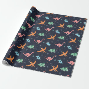 Schattige Dinosaurus in de Ruimte Kerstmis Cadeaupapier