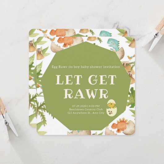 schattige dinosaurus in eiergrond een zoontje douc kaart (Voorkant / Achterkant in situ)