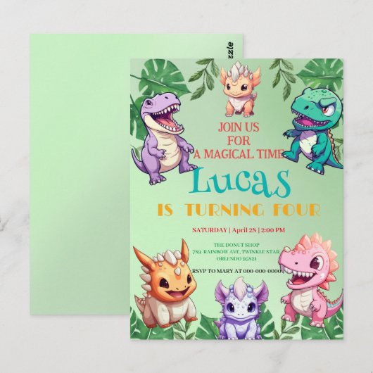 Schattige dinosaurus jungle Schoolkinderen Verjaar Briefkaart (Voorkant / Achterkant)