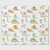 Schattige dinosaurus kinderverjaardag cadeaupapier (Vlak)