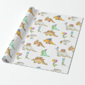 Schattige dinosaurus kinderverjaardag cadeaupapier (Uitgerold)