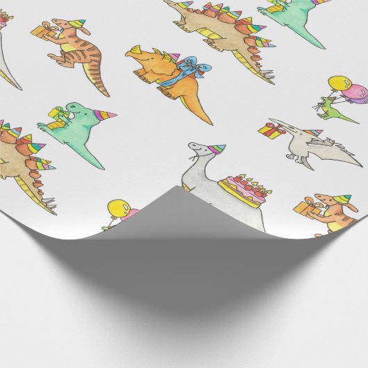 Schattige dinosaurus kinderverjaardag cadeaupapier (Hoek)