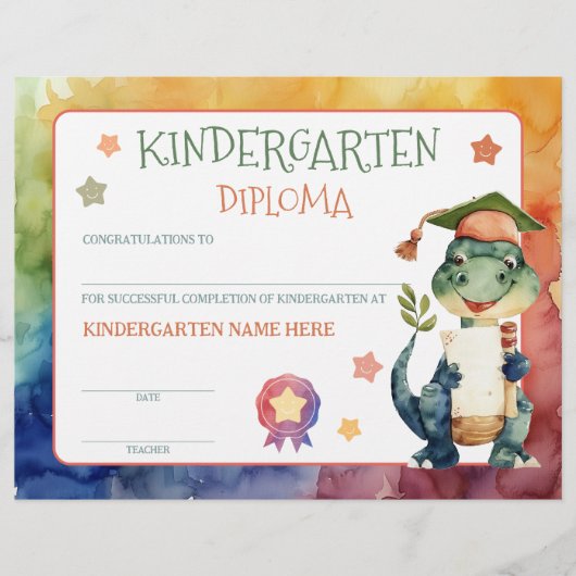 Schattige dinosaurus kleuterschool diploma certifi (Voorkant)
