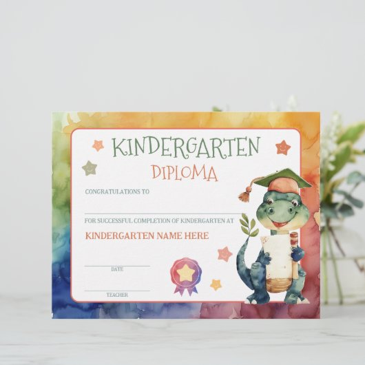 Schattige dinosaurus kleuterschool diploma certifi (Staand voorkant)