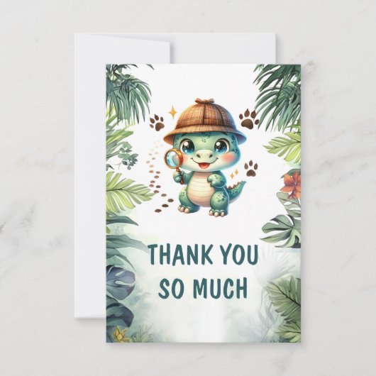 Schattige Dinosaurus Koel Dino Baby Jongen Feestje Bedankkaart (Voorkant)