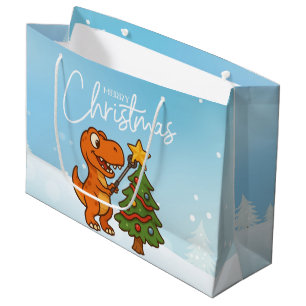 Schattige dinosaurus met kerstboom groot cadeauzakje