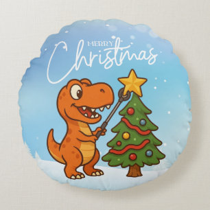 Schattige dinosaurus met kerstboom rond kussen