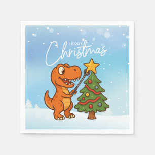 Schattige dinosaurus met kerstboom servet