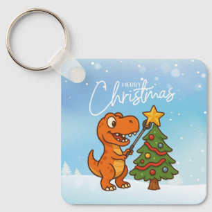 Schattige dinosaurus met kerstboom sleutelhanger