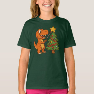 Schattige dinosaurus met kerstboom t-shirt
