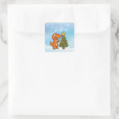 Schattige dinosaurus met kerstboom vierkante sticker (Tas)