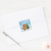 Schattige dinosaurus met kerstboom vierkante sticker (Envelop)