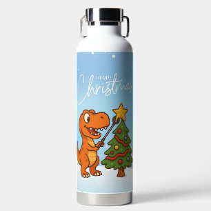 Schattige dinosaurus met kerstboom waterfles