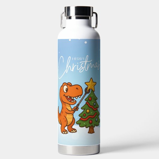 Schattige dinosaurus met kerstboom waterfles (Voorkant)