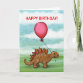 Schattige dinosaurus met rode ballon kaart (Voorkant)