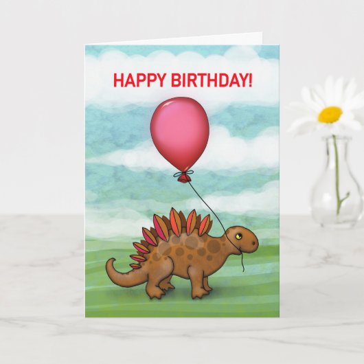 Schattige dinosaurus met rode ballon kaart (Kleine Plant)