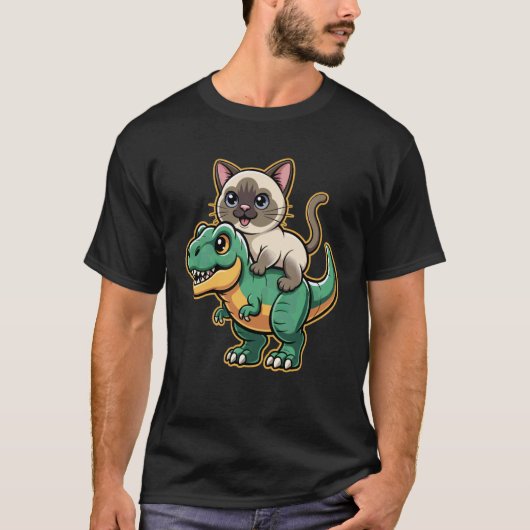 Schattige dinosaurus met Siamese kat T-shirt (Voorkant)