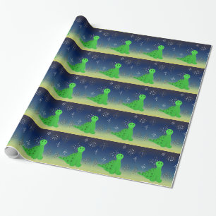 Schattige dinosaurus met sneeuwvlokken cadeaupapier