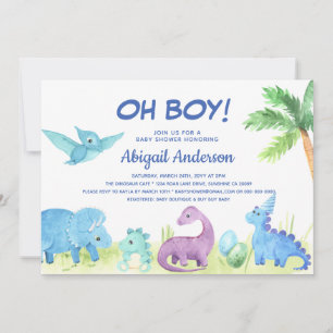 Schattige dinosaurus Oh jongen baby shower uitnodi Aankondiging