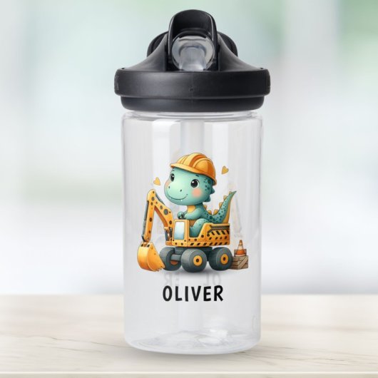 Schattige dinosaurus op graafmachine waterfles