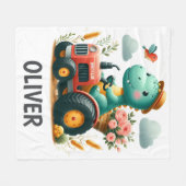 Schattige dinosaurus op rode tractor fleece deken (Voorkant (Horizontaal))