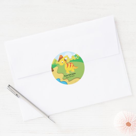 Schattige dinosaurus ronde sticker (Envelop)