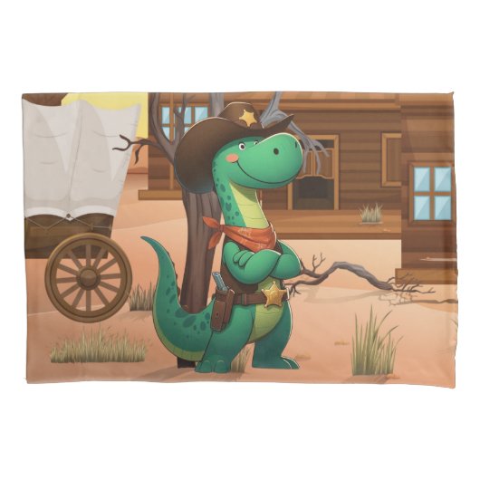 Schattige dinosaurus sheriff/cowboy kussensloop (Voorkant)