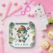 Schattige Dinosaurus Theme Baby shower Papieren Bordje (Feest)
