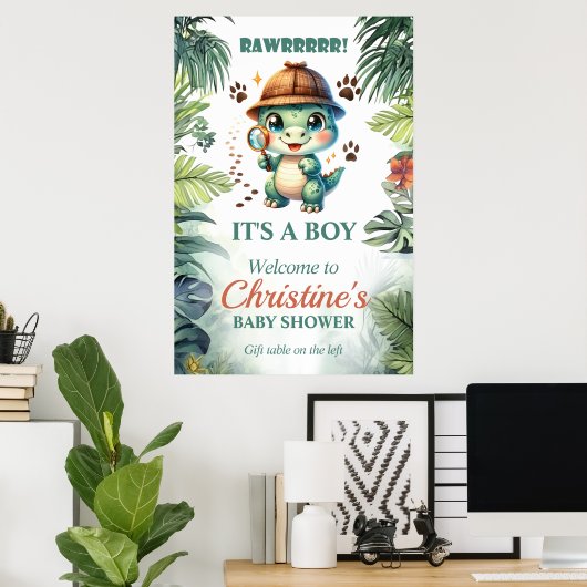 Schattige Dinosaurus Theme Baby shower Poster (Thuiskantoor)