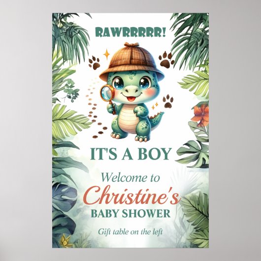 Schattige Dinosaurus Theme Baby shower Poster (Voorkant)