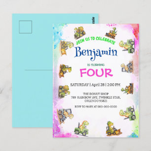 Schattige dinosaurus-tractor Regenboog B2S School  Briefkaart