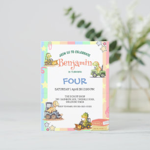 Schattige dinosaurus-tractor Regenboog B2S School Briefkaart