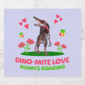 Schattige dinosaurus Valentijn Sparkling Wijnetiket (Enkel label)