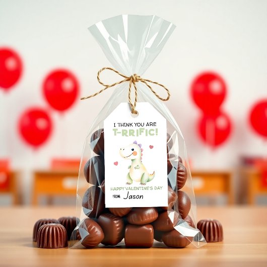 Schattige Dinosaurus Valentijn “T-Rrific” Kinderkl Cadeaulabel
