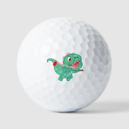 Schattige dinosaurus vliegen met golfclub golfballen (Voorkant)